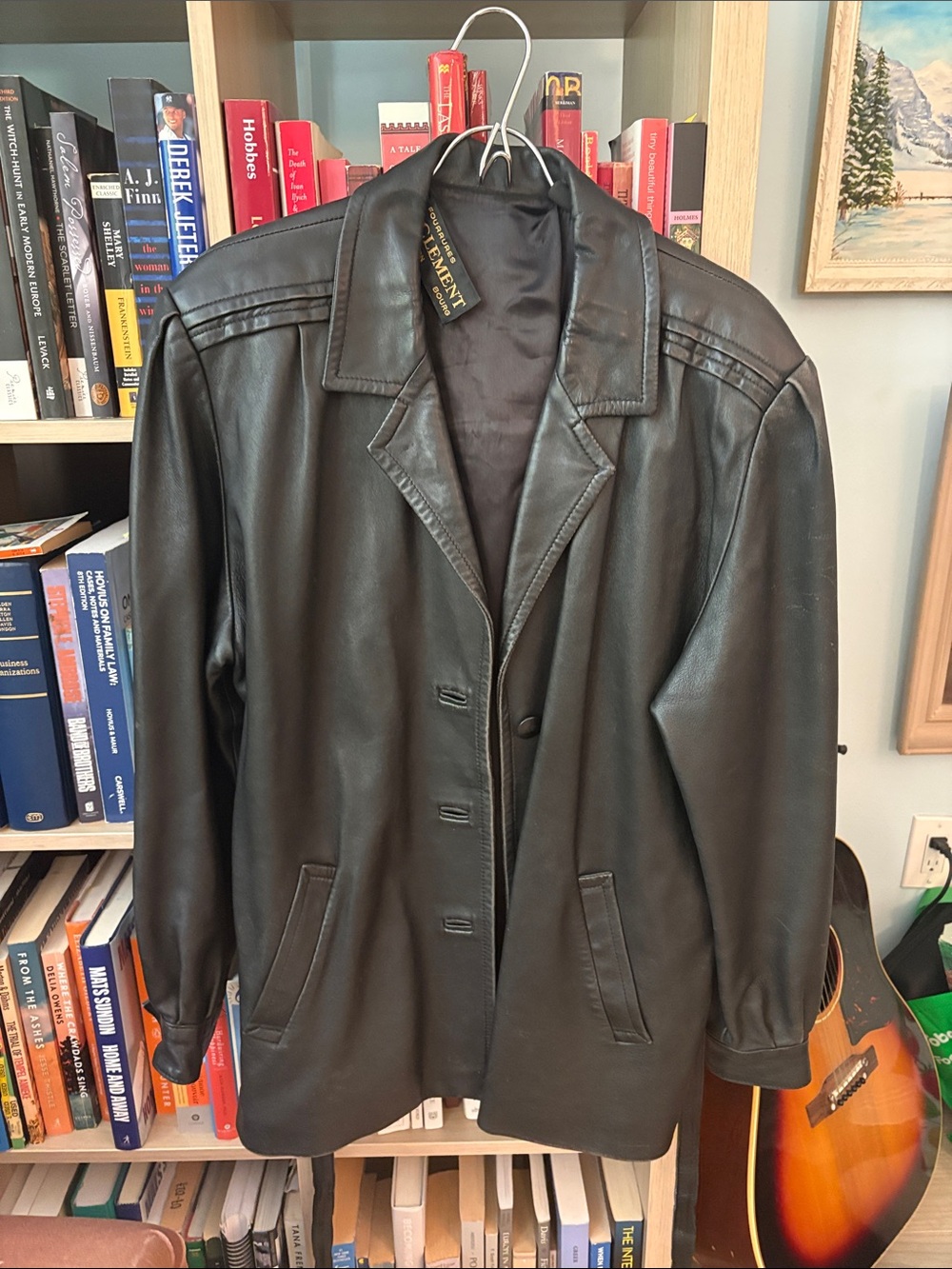 Vintage Black Leather Blazer-Style Jacket
